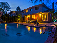 Night Photography of Home for Sale in Mississauga (Backyard Pool Area)